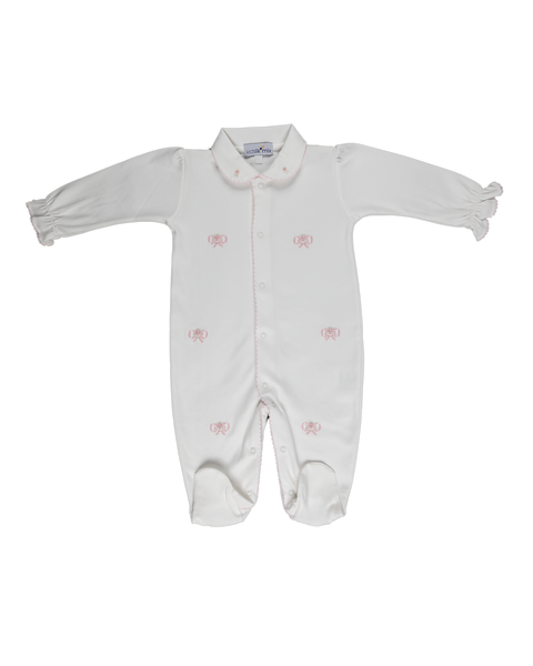 Baby Girl Cream Open Front Pink Tie Pima Jumpsuit