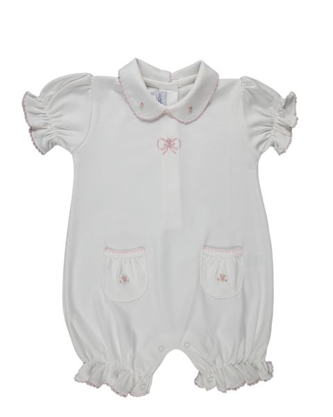 Baby Girl Cream and Pink Tie Pima Romper