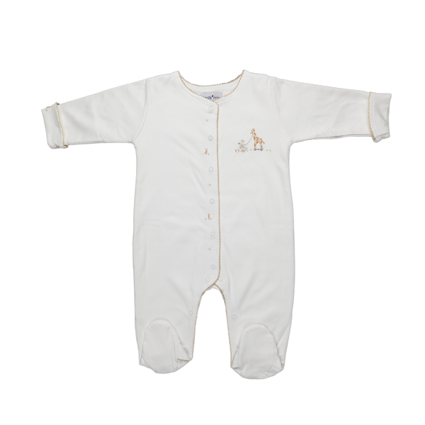 Baby Giraffe Double Cream Open Front Pima Jumpsuit