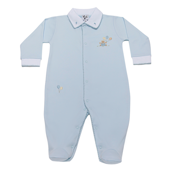 Baby Balloon Blue Bear Open Front Pima Jumpsuit