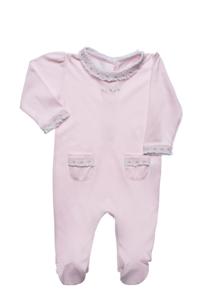 Baby Flower Open Back Double Pocket Ruffle Collar Pima Jumpsuit