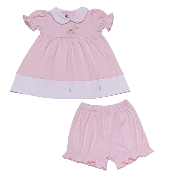 Baby Balloon Pink Bear Pima Dress Diaper Cover