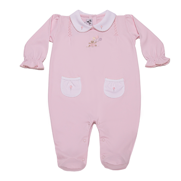 Baby Balloon Pink Bear Open Back Pima Jumpsuit