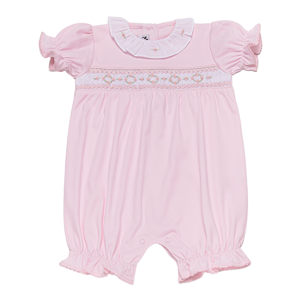 Baby Girl Collar Ruffle Circle Smock Flowers Pima Romper