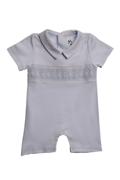 Baby Smock Blue Basic Collar Pima Romper