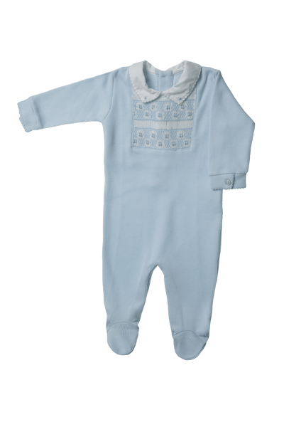 Baby Smock Square Blue Blue Open Back Basic Collar Pima Jumpsuit